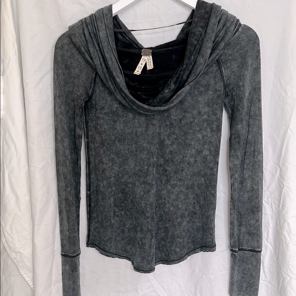 Free people Charcoal Long Sleeve Top soft cowl neck.  Like new condition